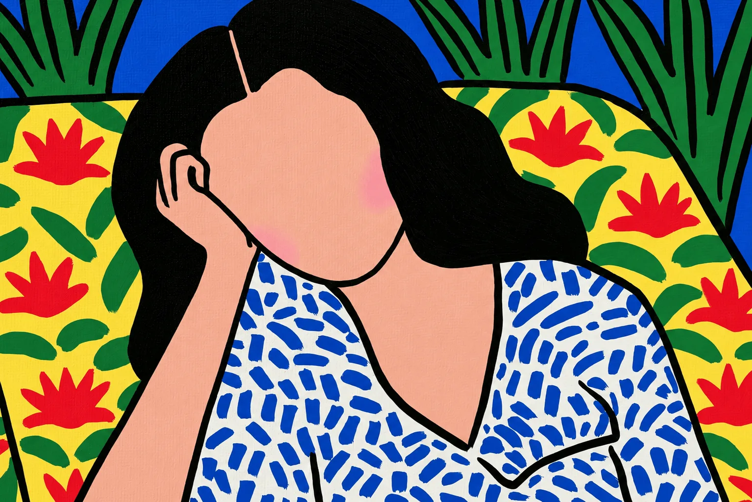 Une mère épuisée, la tête posée sur sa main