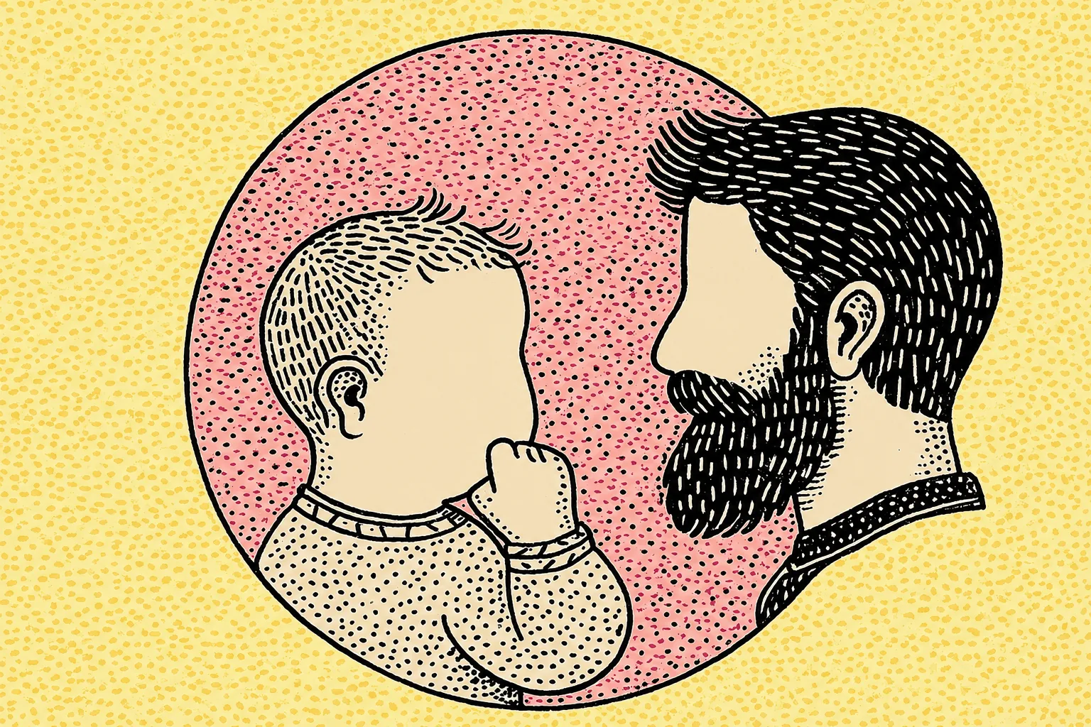 Scène du lien père-enfant : l'enfant chuchote un secret à son père