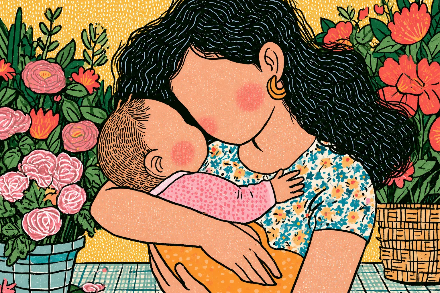 Une mère qui serre son enfant contre elle